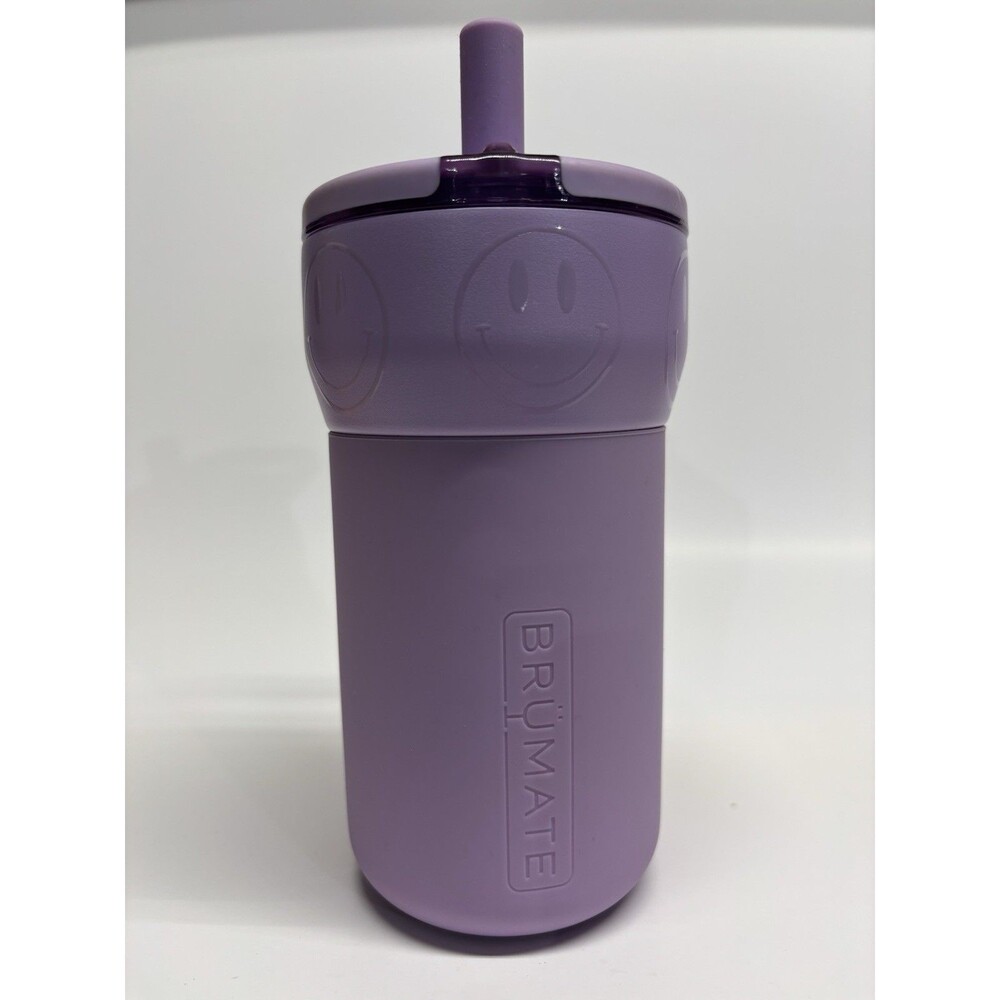 BrüMate Leap 12oz Kids Tumbler Happy Hour Purple Smiley Face Straw Cup